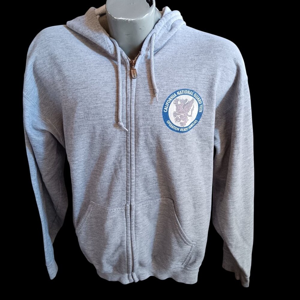 Vintage Men's Large Hoody Sweatshirt Jacket California National Guard Zip-Up Y2K